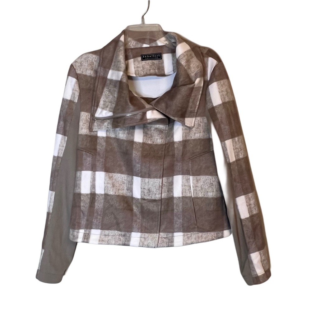Bagatelle Collection Plaid Zip Up Soft Cowl Neck Jacket Coat Medium